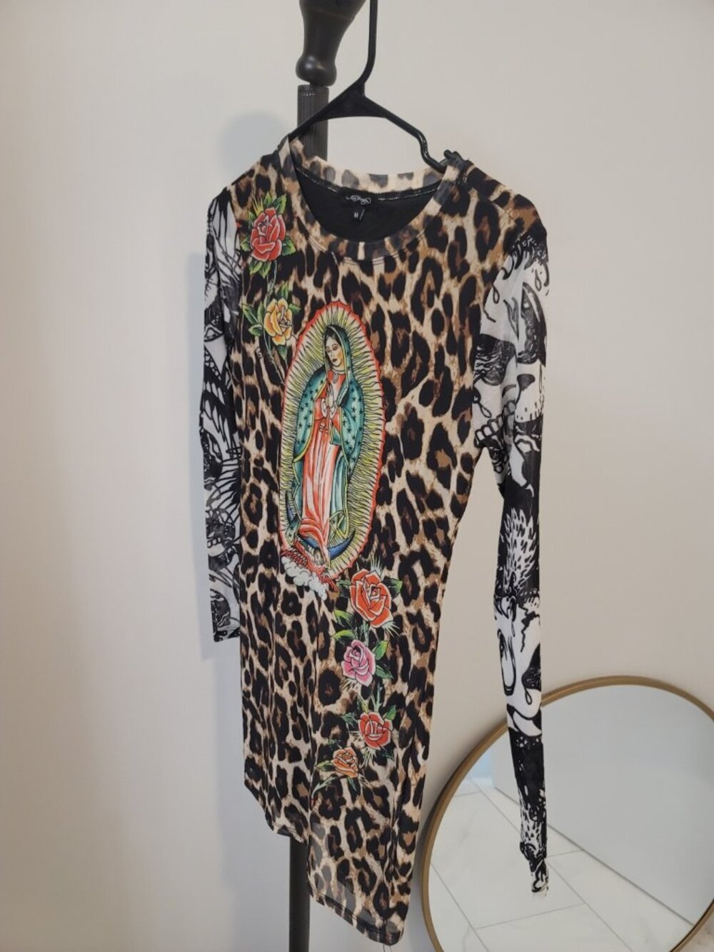 Y2K Ed Hardy Dolls Kill Mesh Mini Dress Virgin Mary Lined Body Women’s M Multico